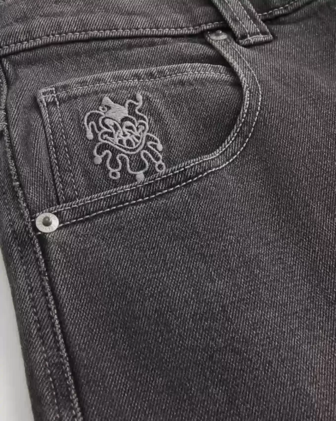 Washed Black Playing Card Joker Graphic Skater Baggy Jeans