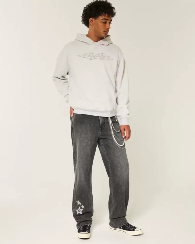 Washed Black Star Graphic Baggy Jeans