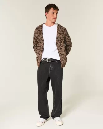 Washed Black Studded Baggy Jeans
