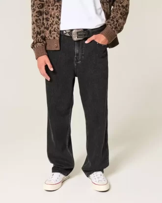 Washed Black Studded Baggy Jeans