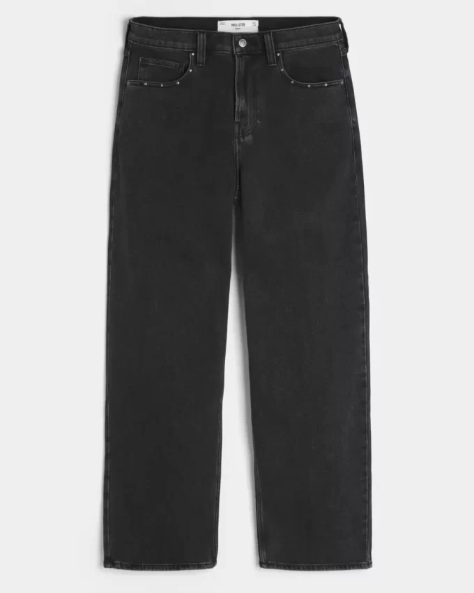 Washed Black Studded Baggy Jeans
